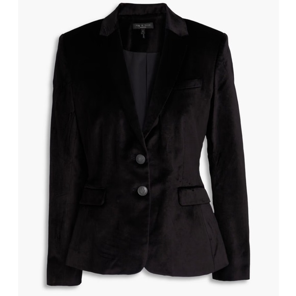 NEW Rag & Bone Women's Black Razor Velvet Two-Button Blazer Jacket - Size 00/XXS - Picture 1 of 13